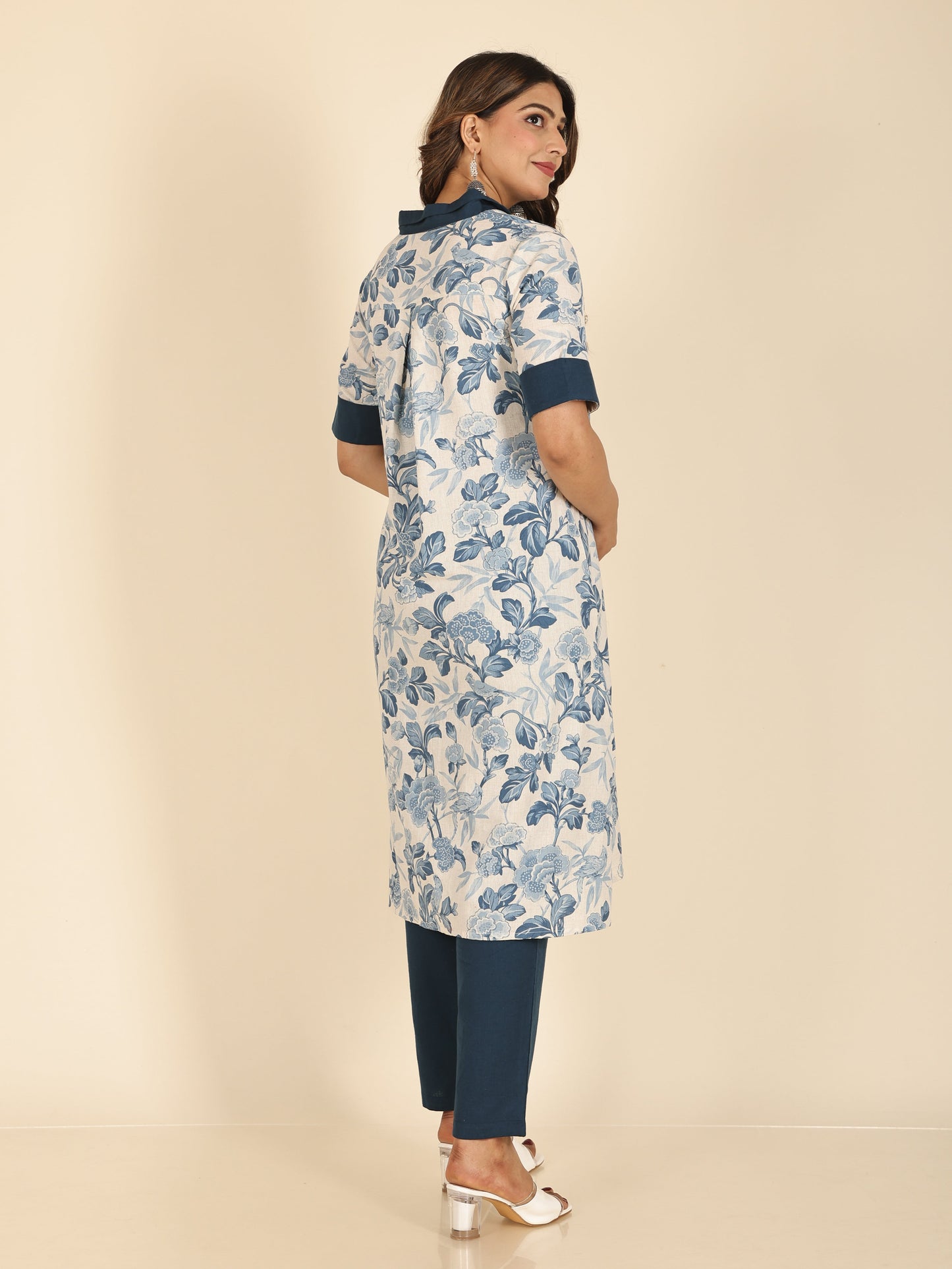 Linen Cotton Floral Kurta