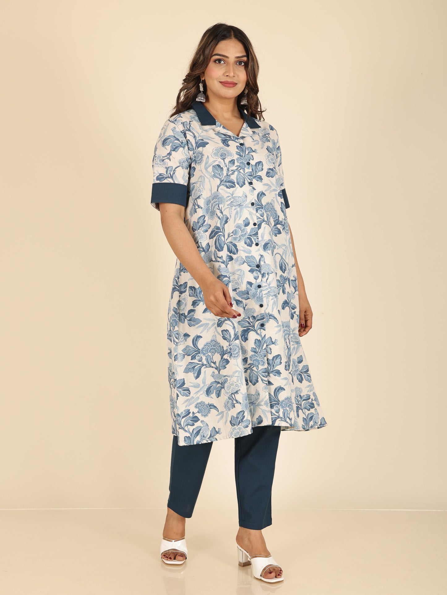 Linen Cotton Floral Kurta