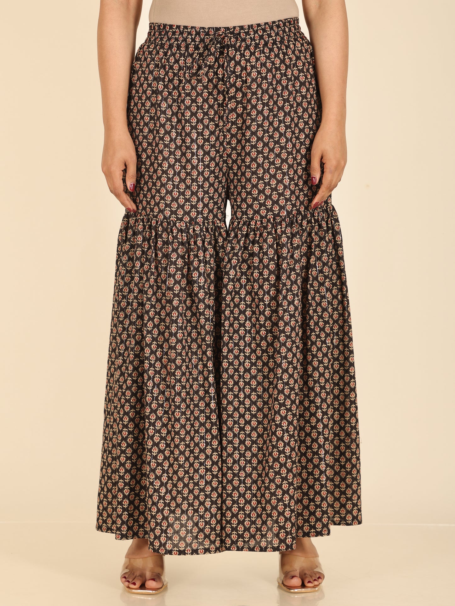 Lurex Cotton Floral Black Sharara