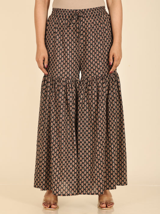 Lurex Cotton Floral Black Sharara