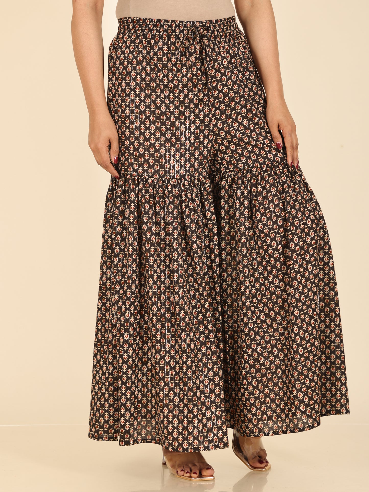 Lurex Cotton Floral Black Sharara