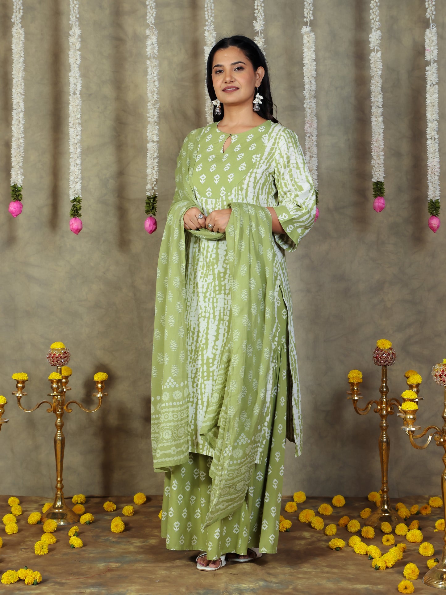 Viscose Tie-Dye Straight Green Kurta