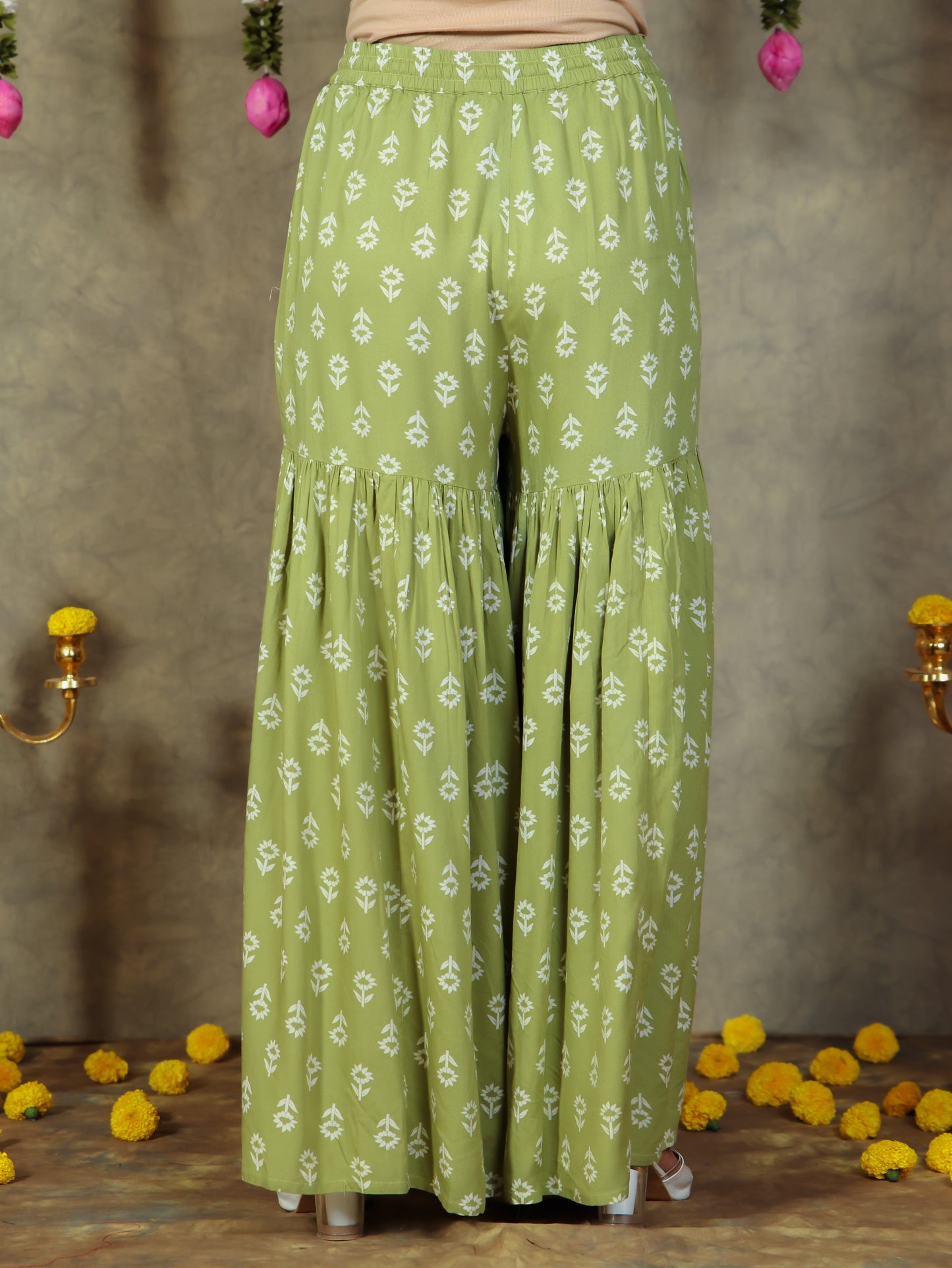 Viscose Tie-Dye Straight Green Kurta