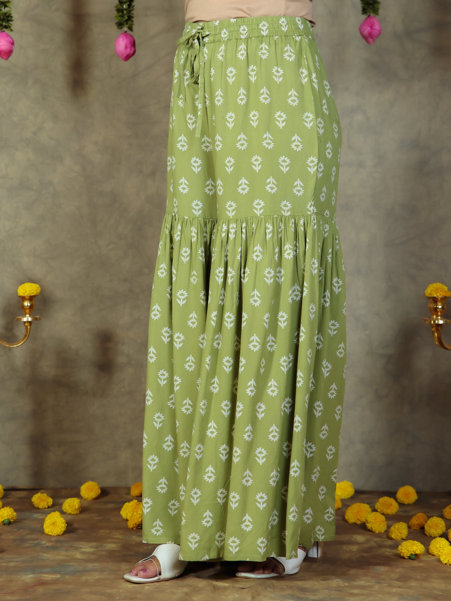 Viscose Tie-Dye Straight Green Kurta