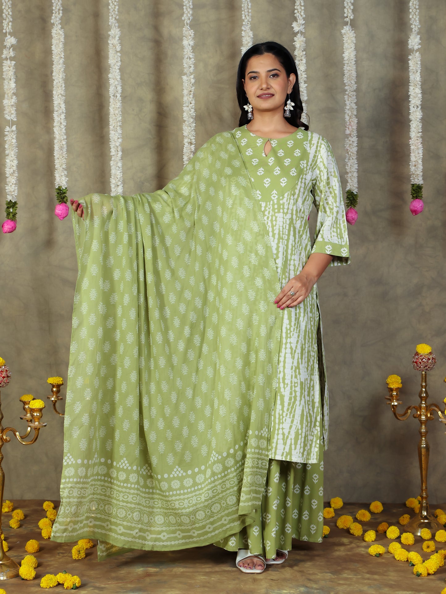 Viscose Tie-Dye Straight Green Kurta