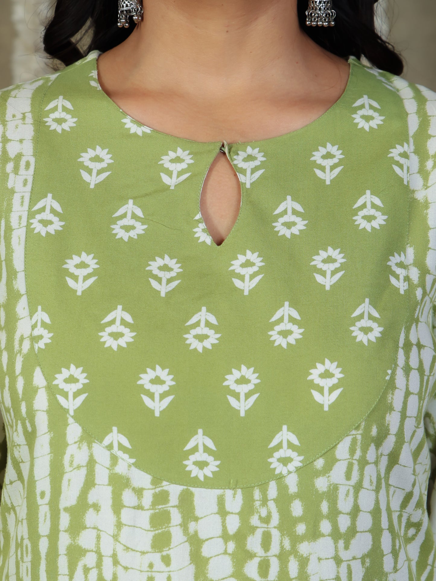 Viscose Tie-Dye Straight Green Kurta
