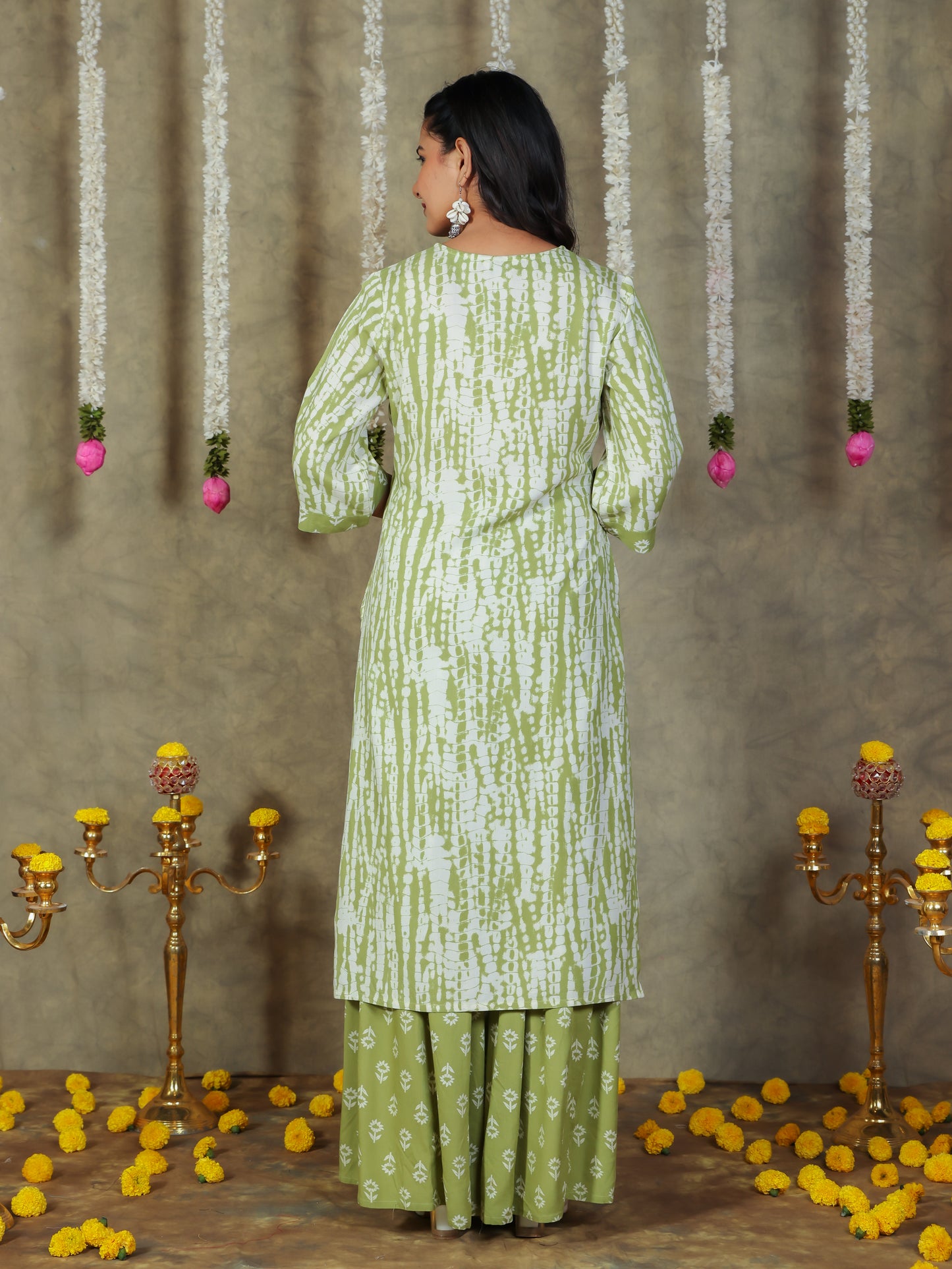 Viscose Tie-Dye Straight Green Kurta