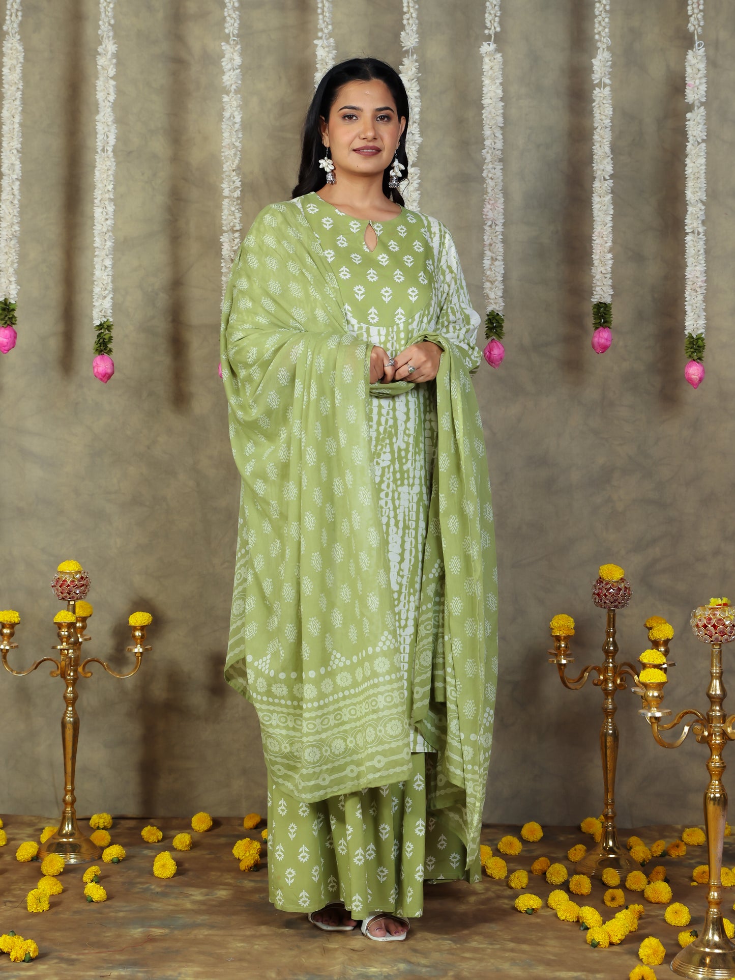 Viscose Tie-Dye Straight Green Kurta