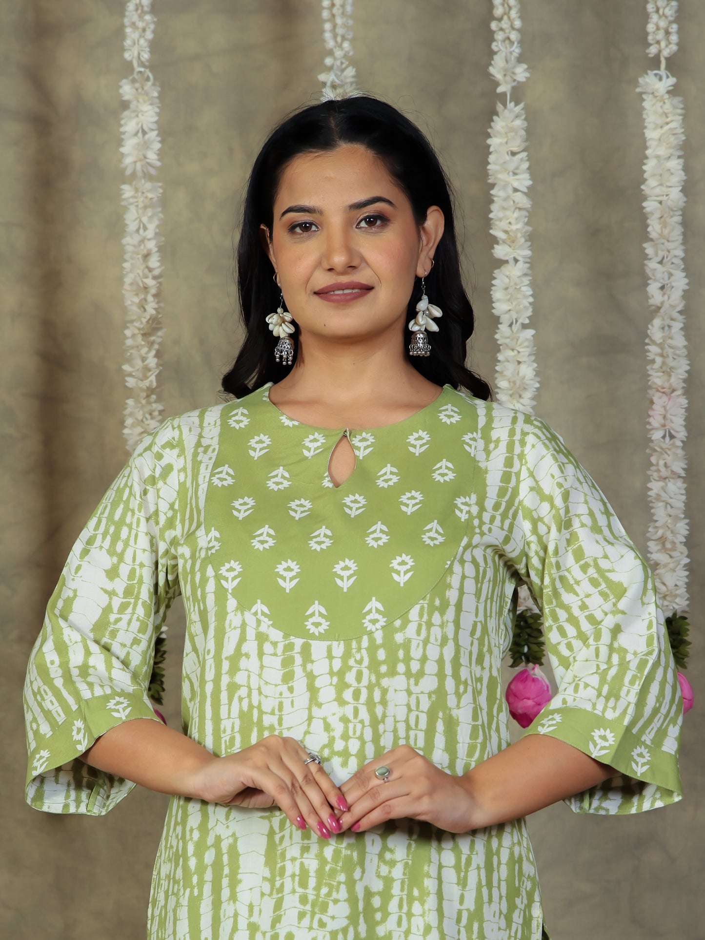 Viscose Tie-Dye Straight Green Kurta