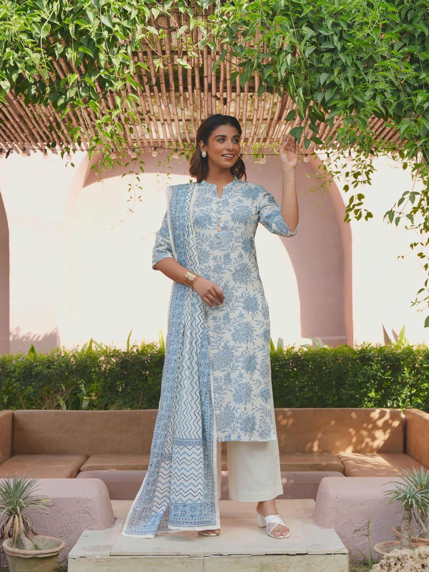 Cotton Voile Floral White Dupatta