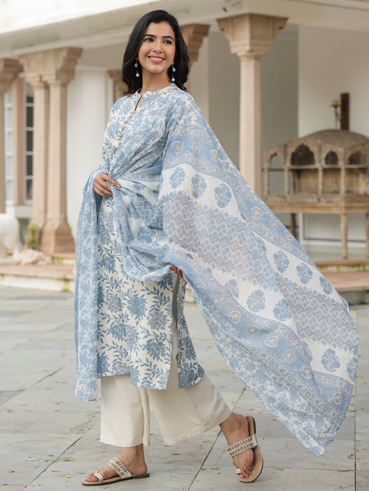 Cotton Voile Floral White Dupatta