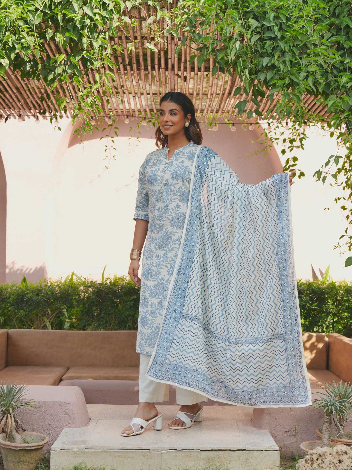 Cotton Voile Floral White Dupatta