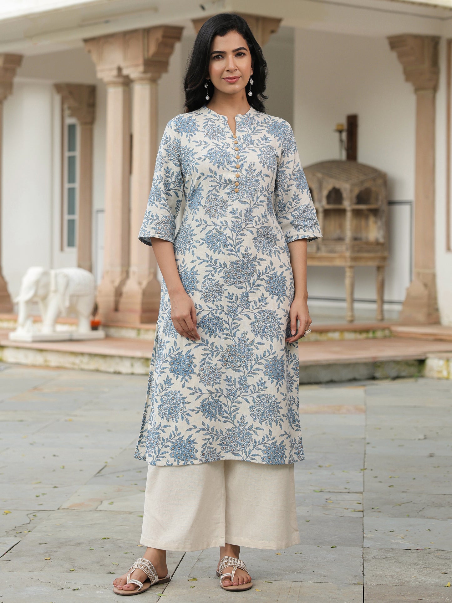 Linen Cotton Floral Kurta