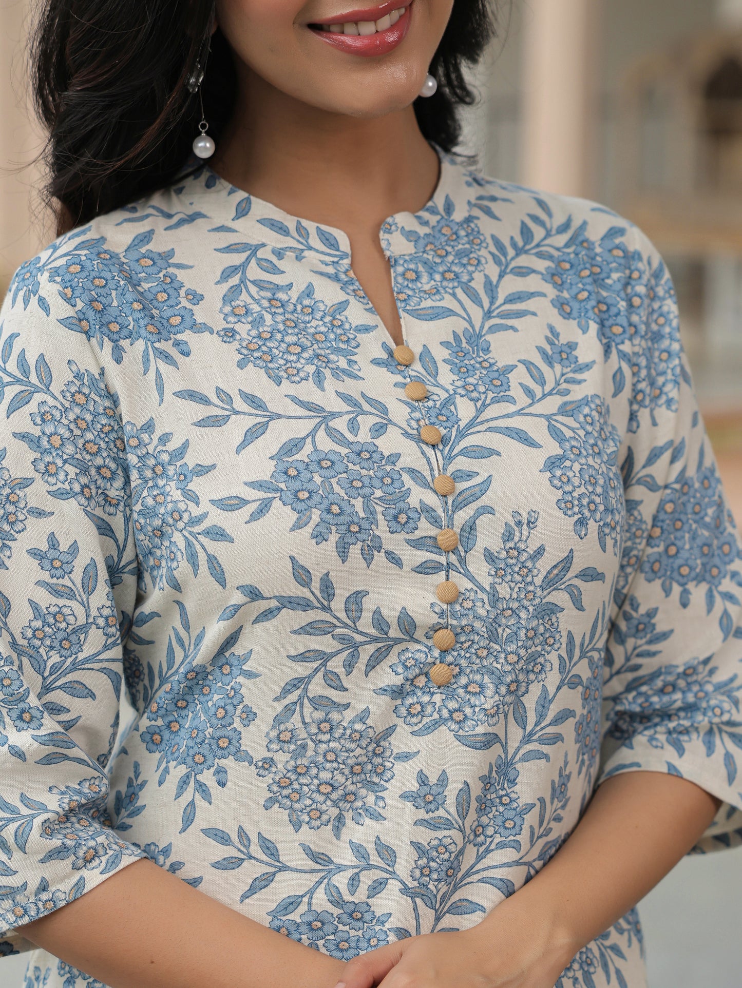 Linen Cotton Floral Kurta