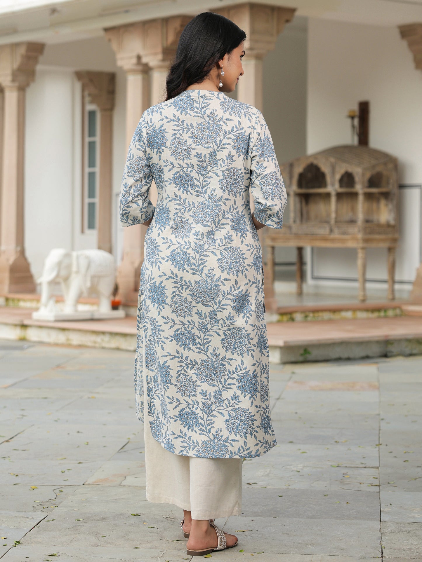 Linen Cotton Floral Kurta