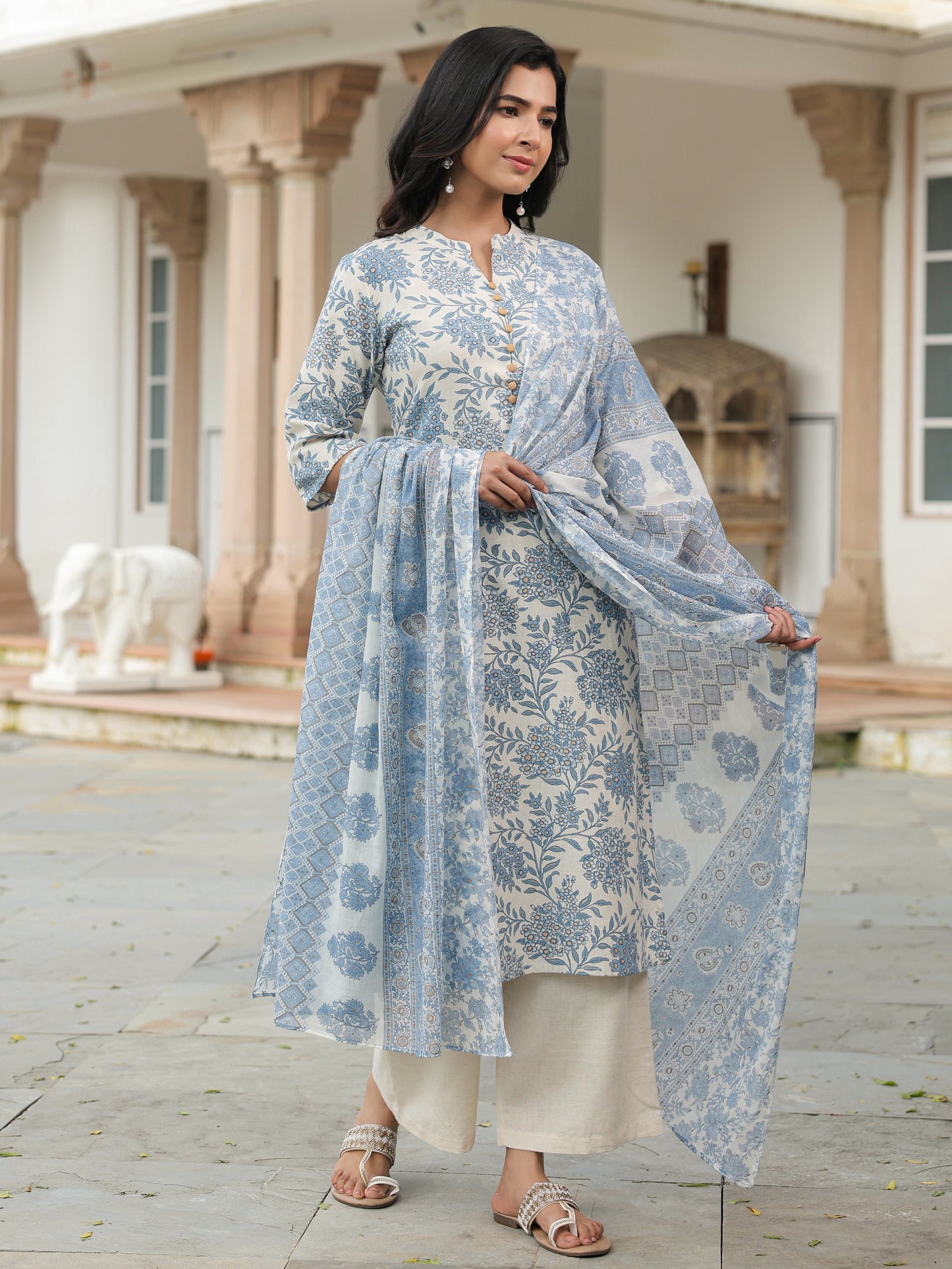 Linen Cotton Floral Kurta