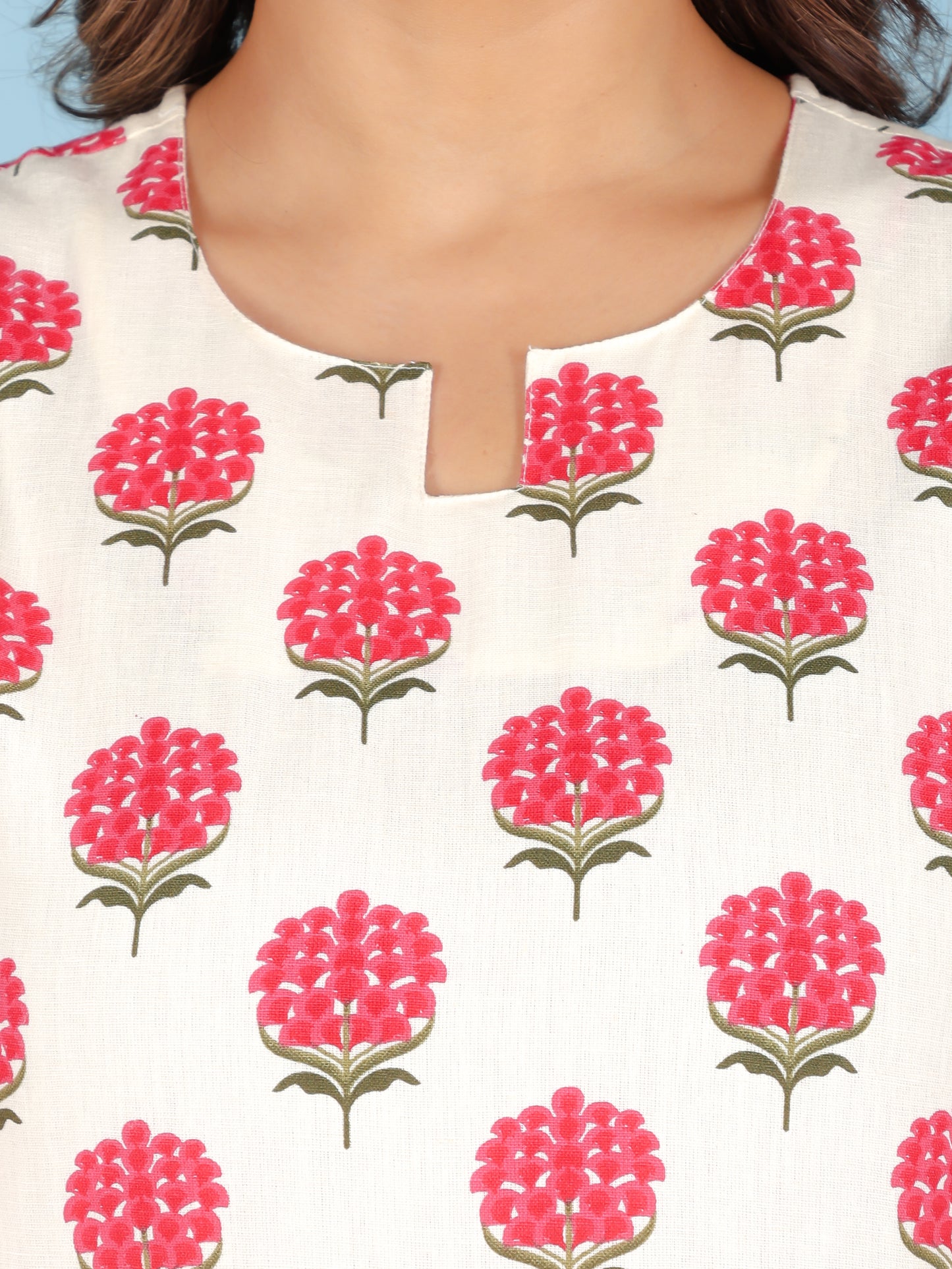 Linen Cotton Floral Straight Off-White Kurta