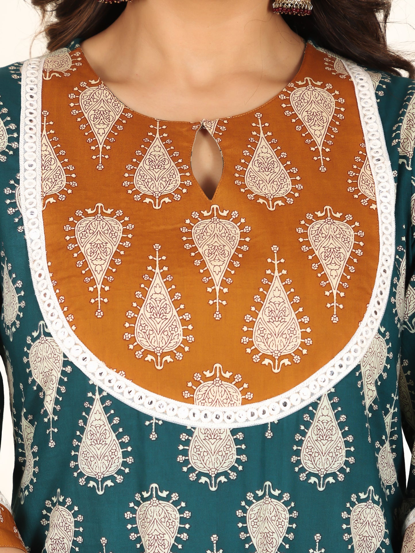 Soft Cotton Floral Straight Turquoise Kurta
