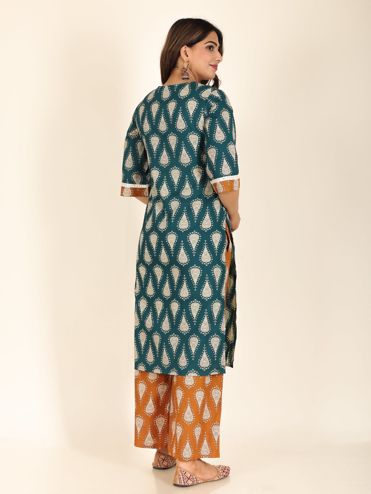 Soft Cotton Floral Straight Turquoise Kurta