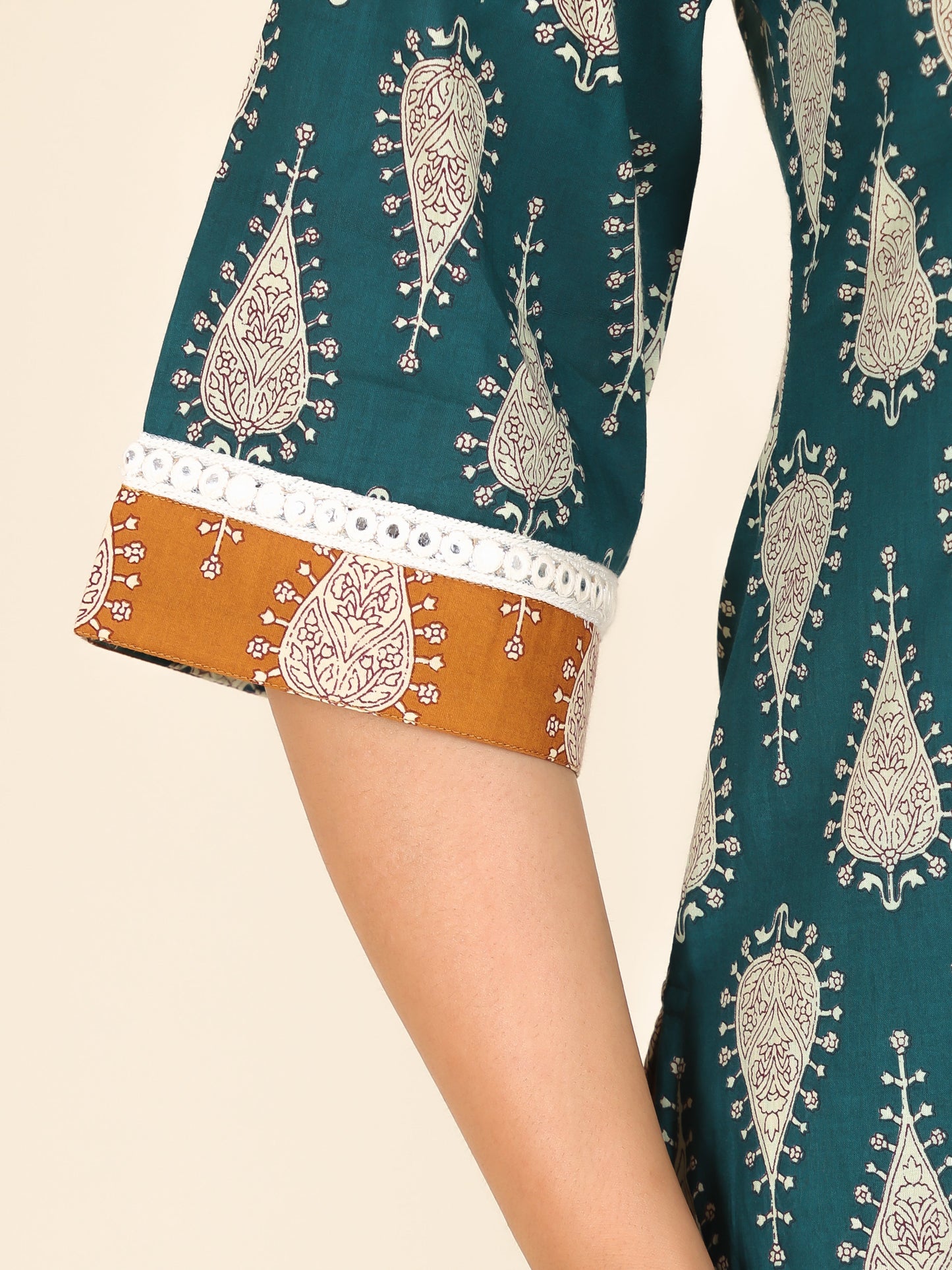 Soft Cotton Floral Straight Turquoise Kurta