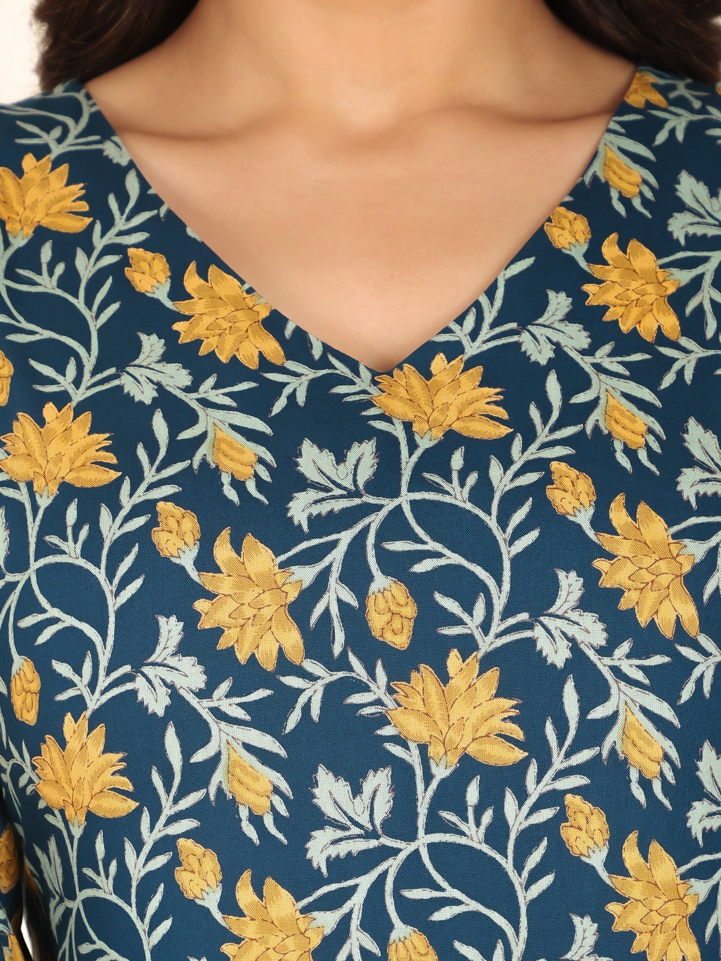 Viscose Floral Straight Blue Kurta