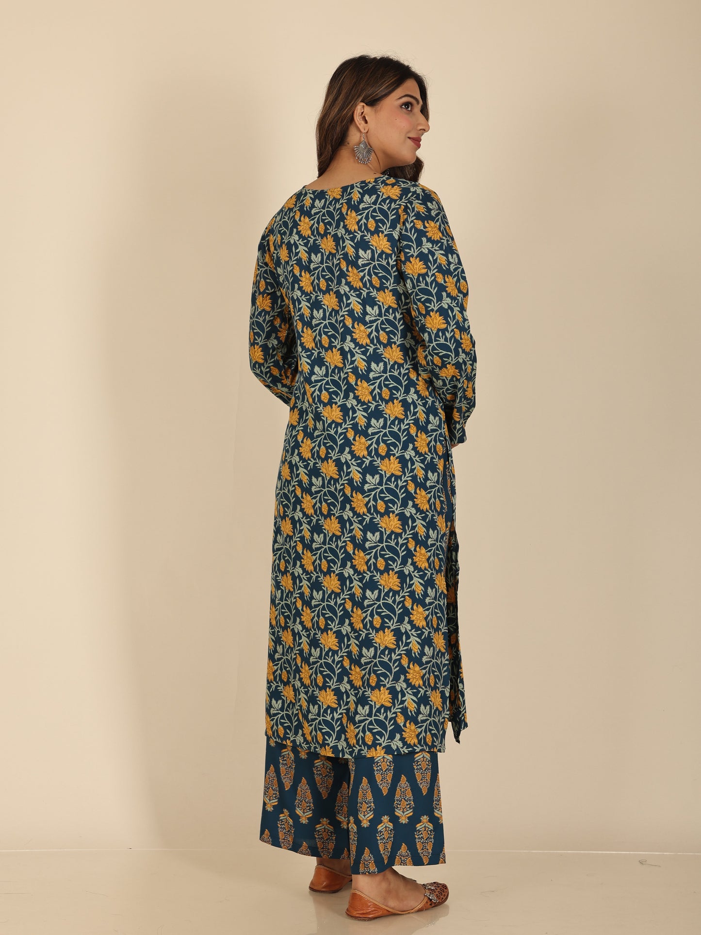 Viscose Floral Straight Blue Kurta