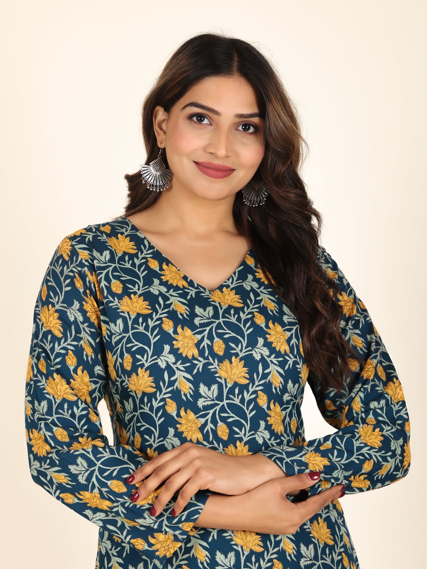 Viscose Floral Straight Blue Kurta
