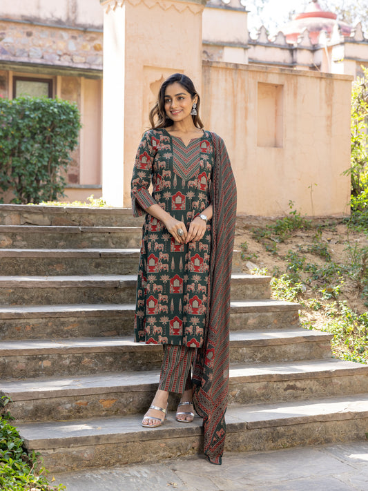 Voile Cotton Striped Green Dupatta