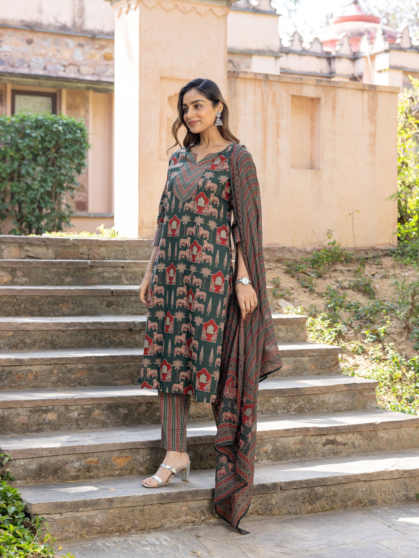 Voile Cotton Striped Green Dupatta