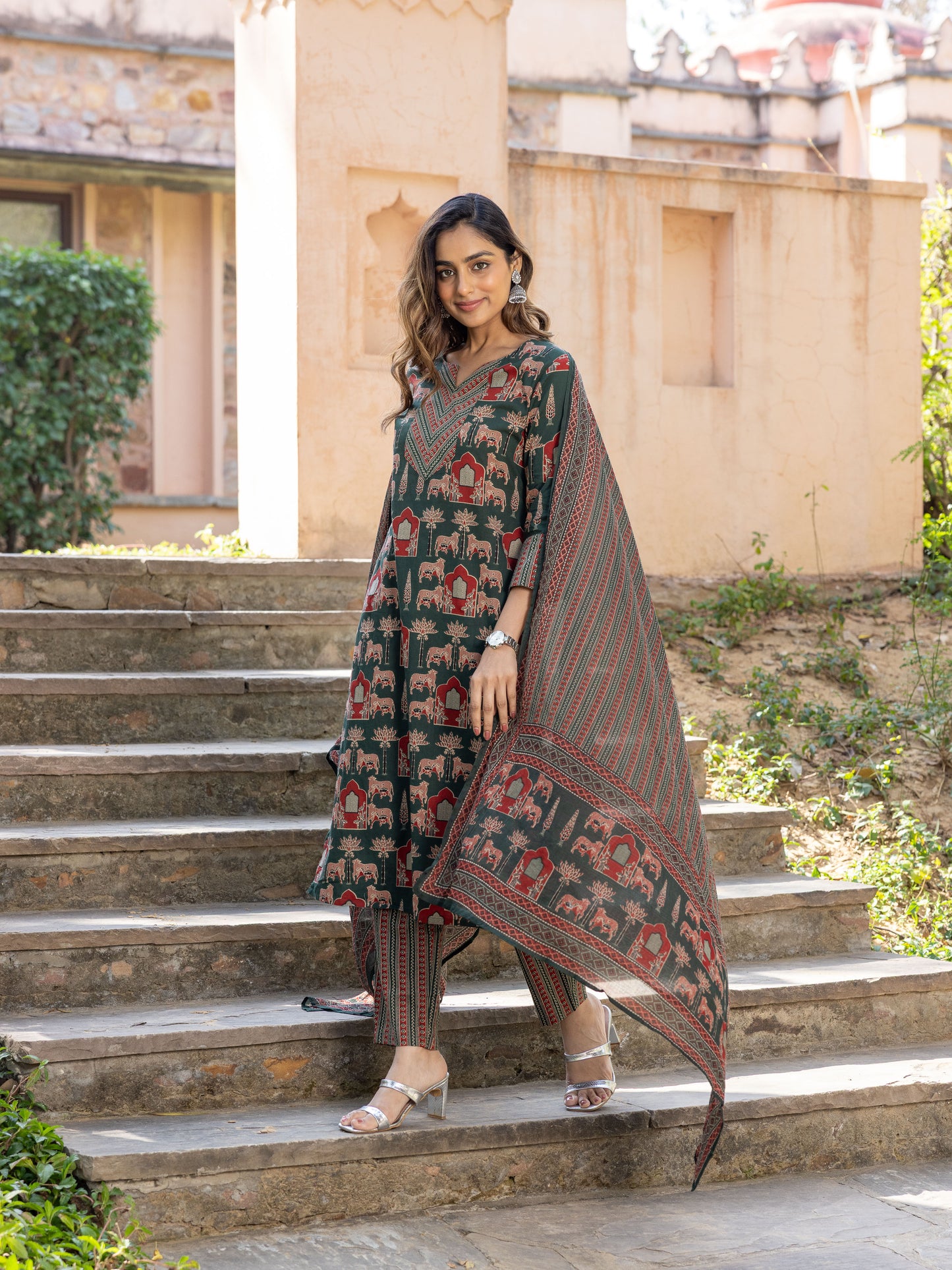 Voile Cotton Striped Green Dupatta