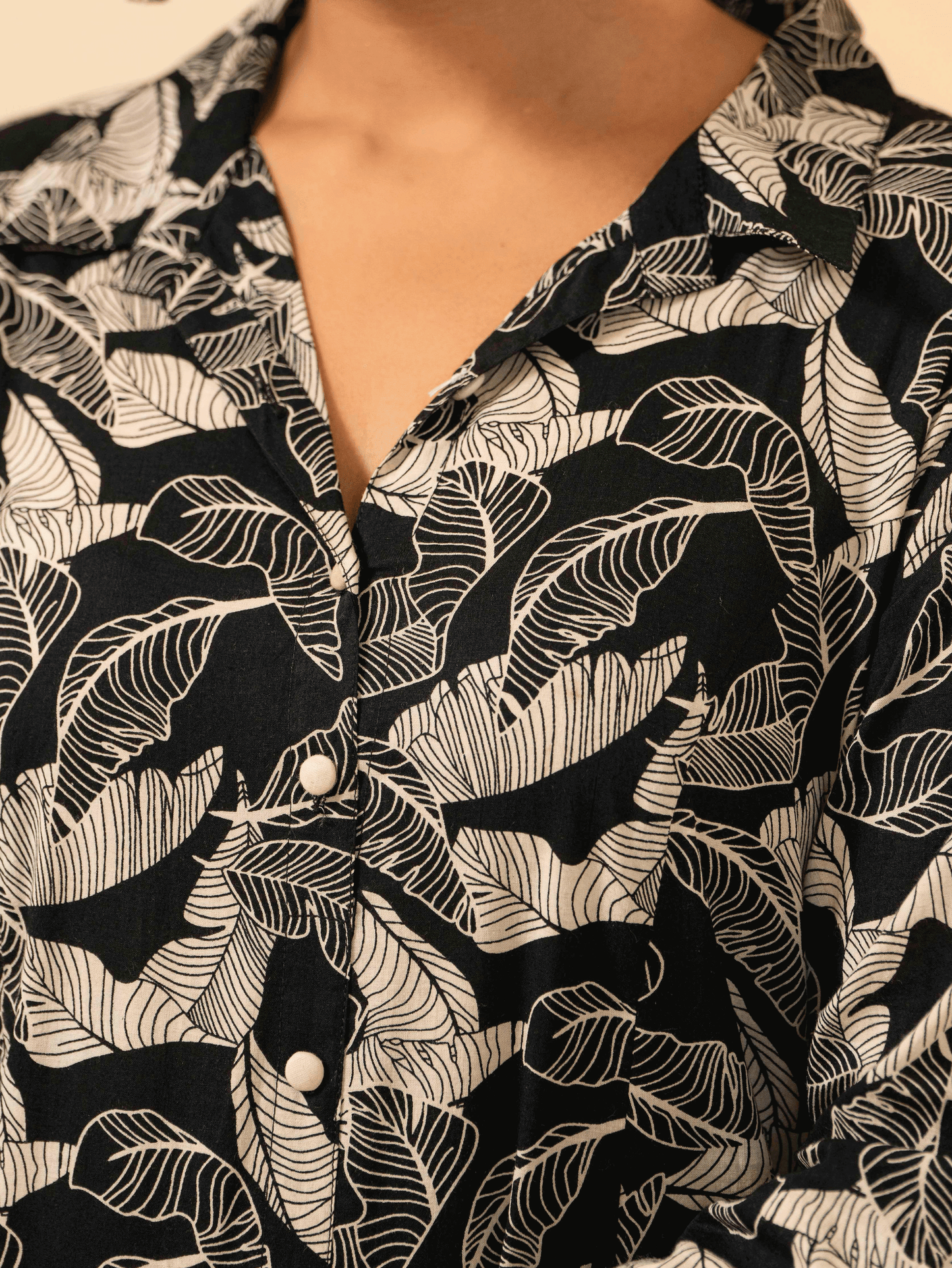 Soft Cotton Foliage High Low Black Kurta