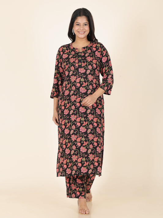 Viscose Floral Straight Black Kurta