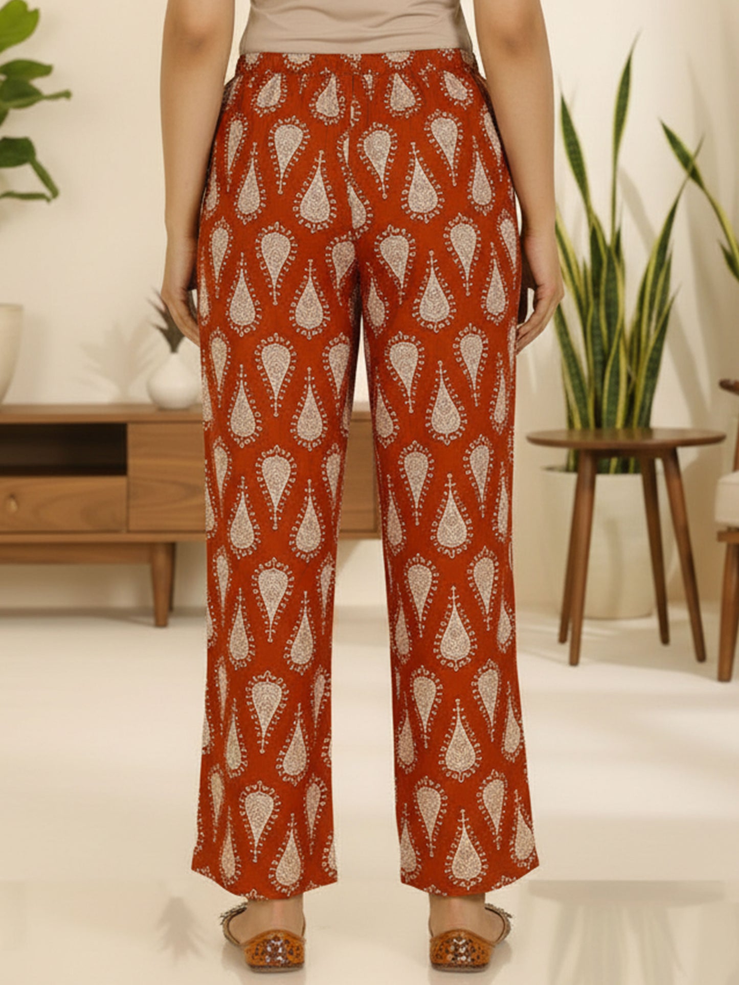 Soft Cotton Floral Straight Rust Orange Kurta