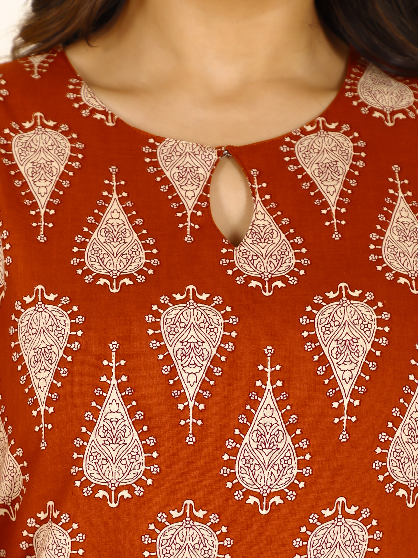 Soft Cotton Floral Straight Rust Orange Kurta