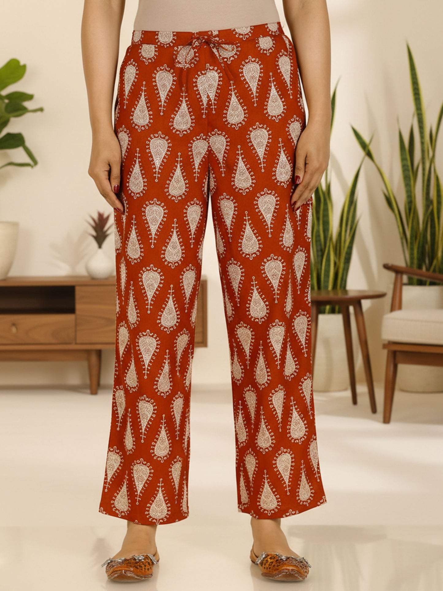 Soft Cotton Floral Straight Rust Orange Kurta