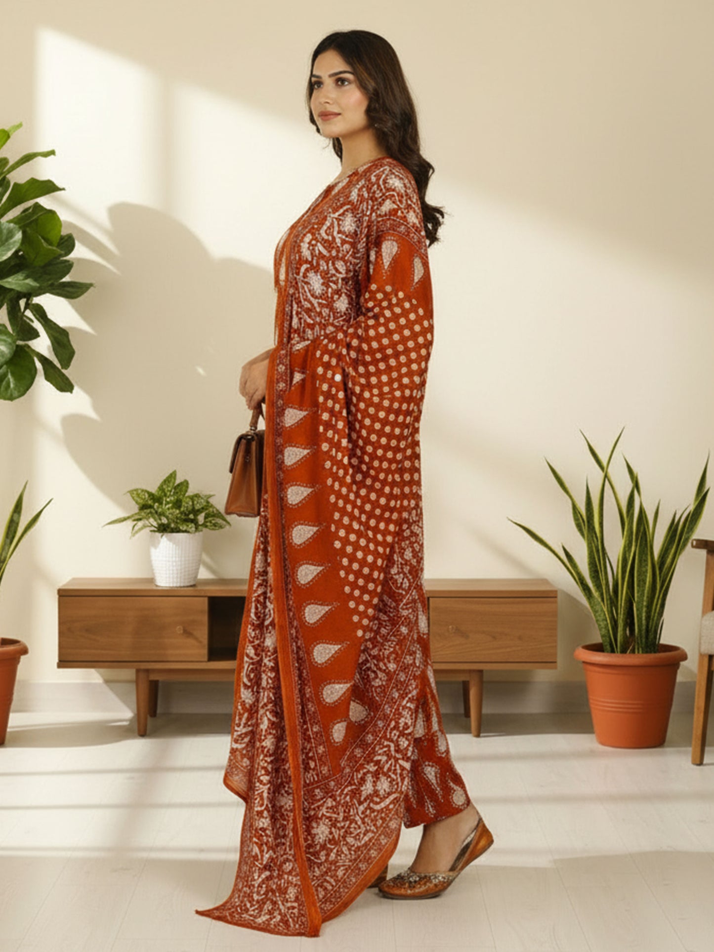 Cotton Voile Floral Orange Dupatta
