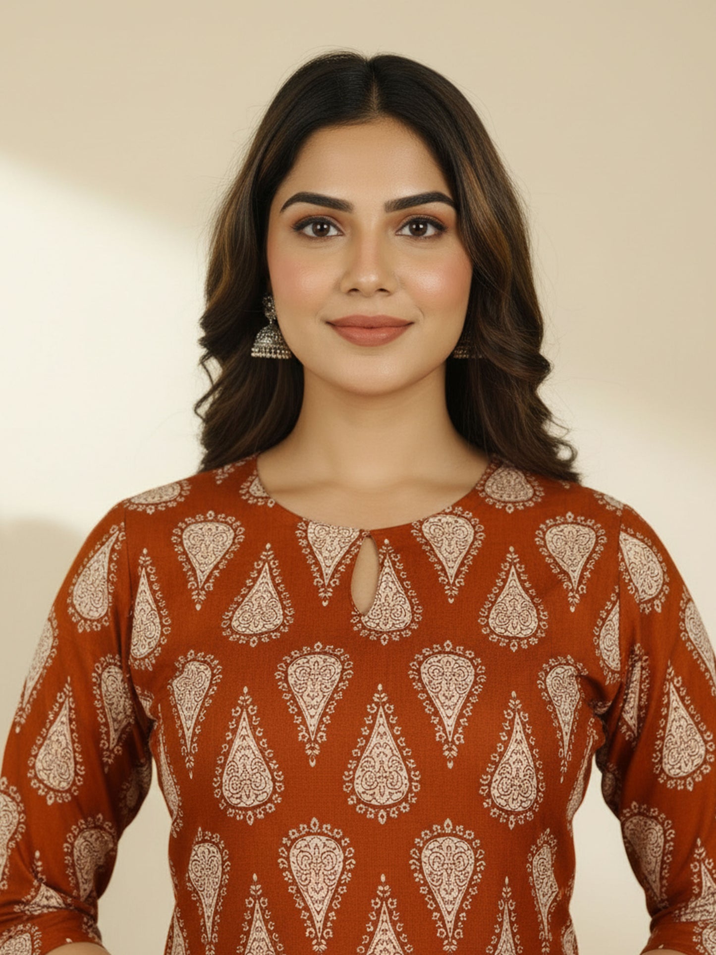 Soft Cotton Floral Straight Rust Orange Kurta