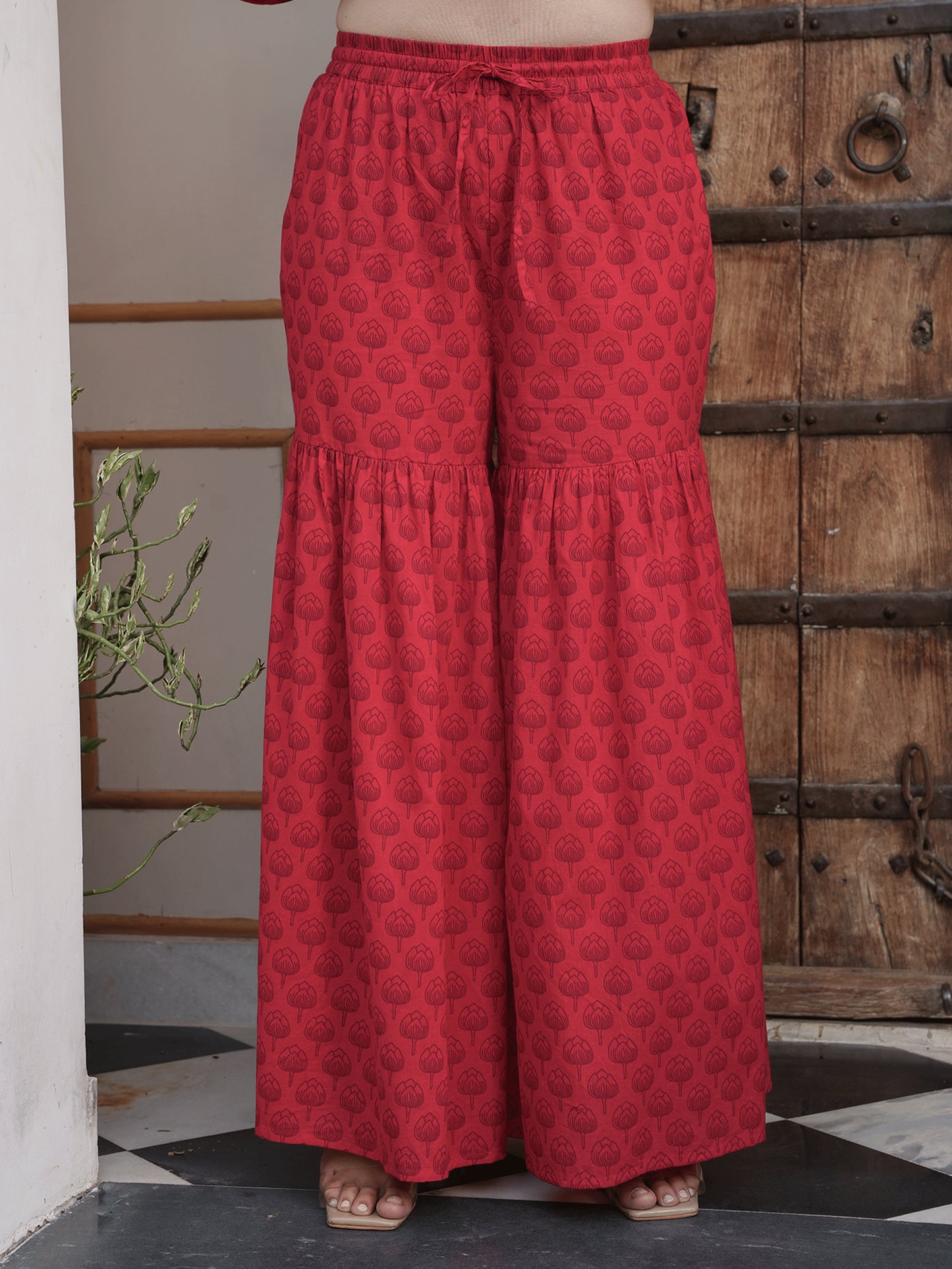 Soft Cotton Floral Red Trousers