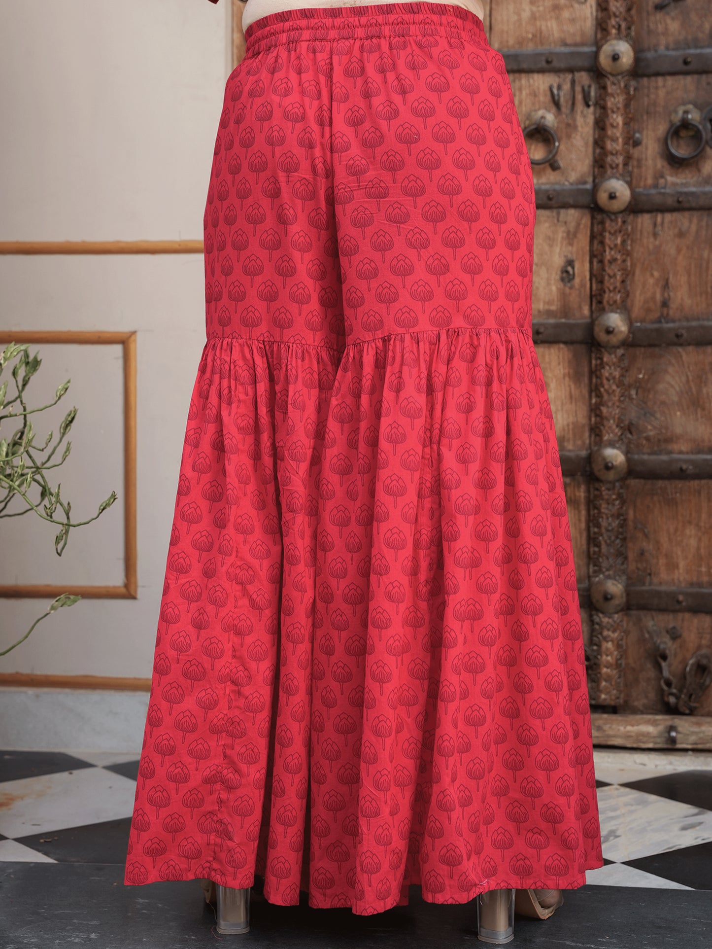 Soft Cotton Floral Red Trousers