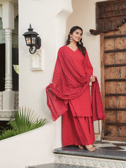Cotton Voile Floral Red Dupatta