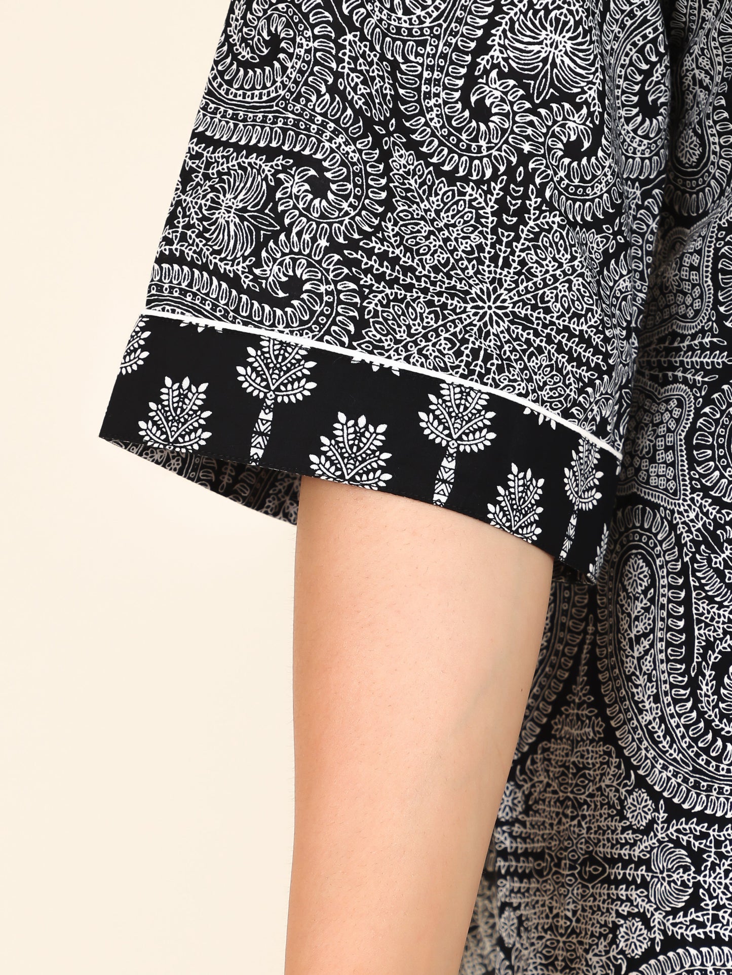 Soft Cotton Paisley Straight Black Kurta