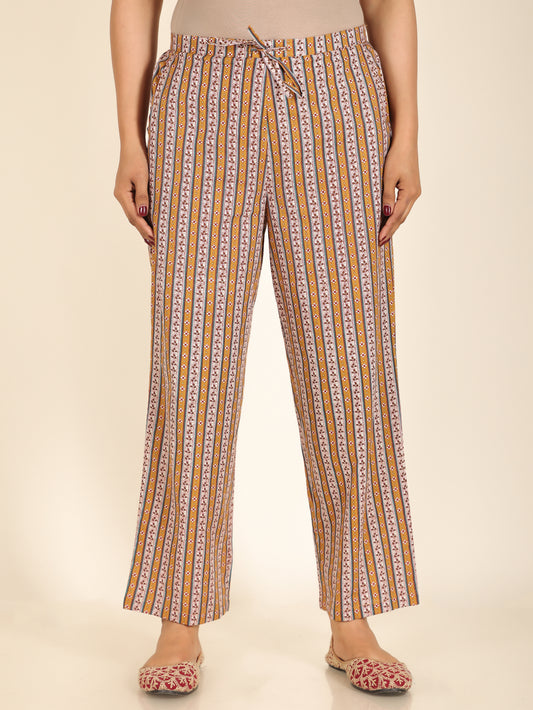 Soft Cotton Striped Yellow Straight Trousers