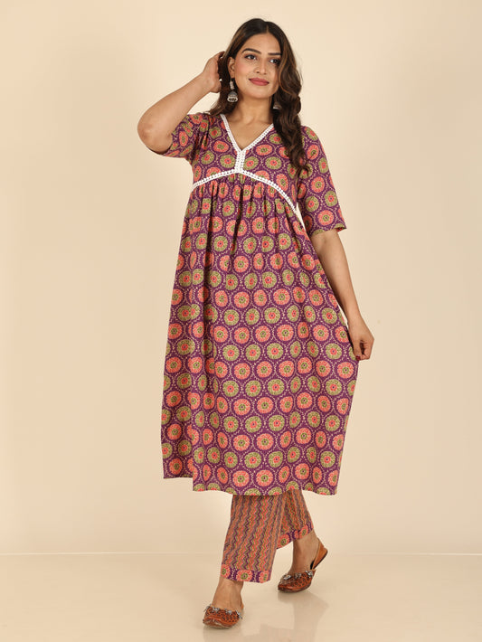 Kantha Cotton Geometric Kurta