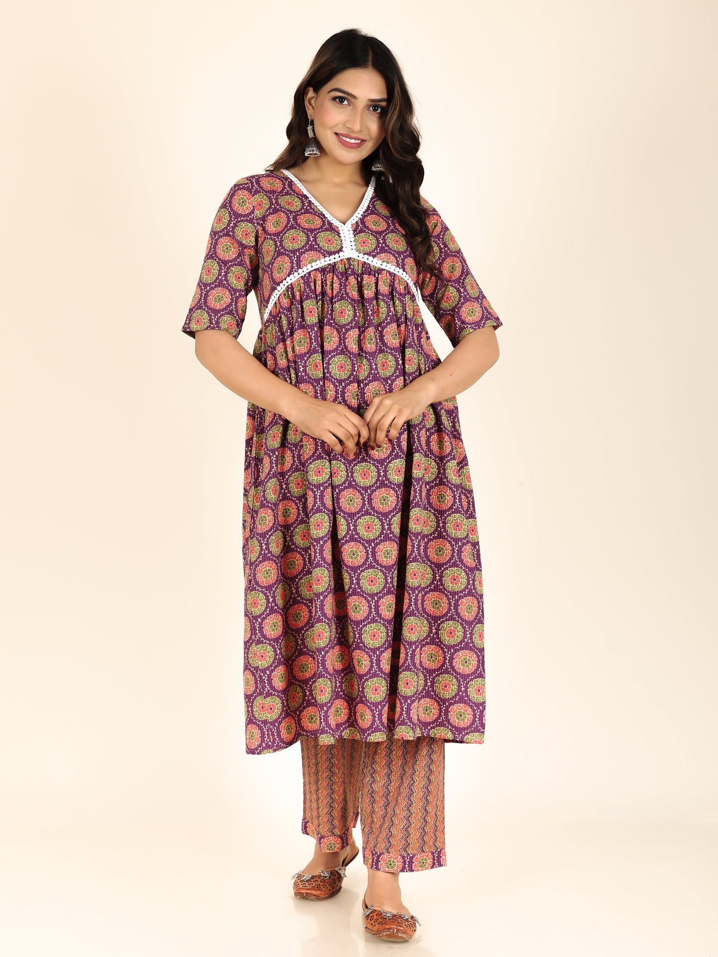 Kantha Cotton Geometric Kurta