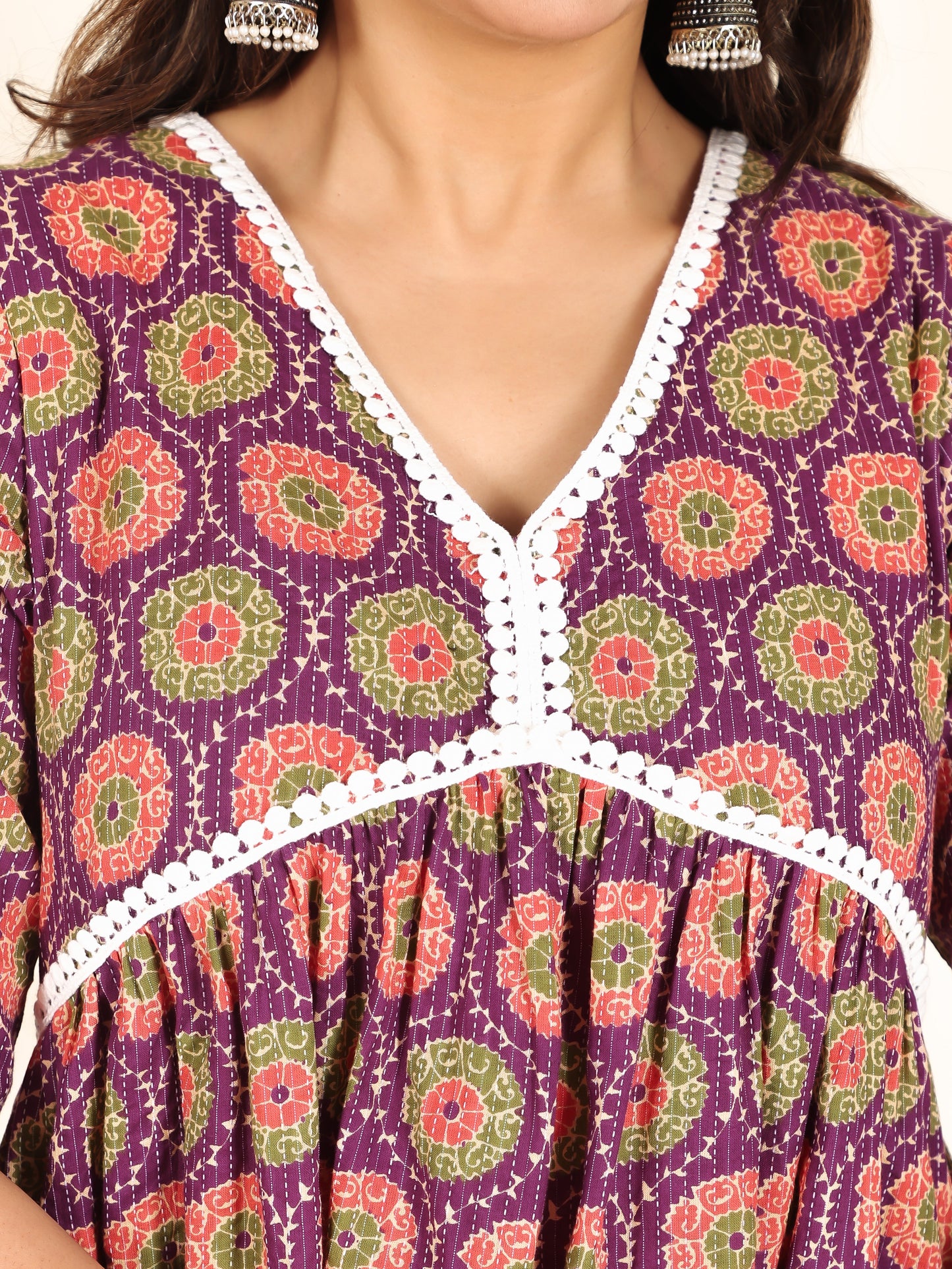 Kantha Cotton Geometric Kurta