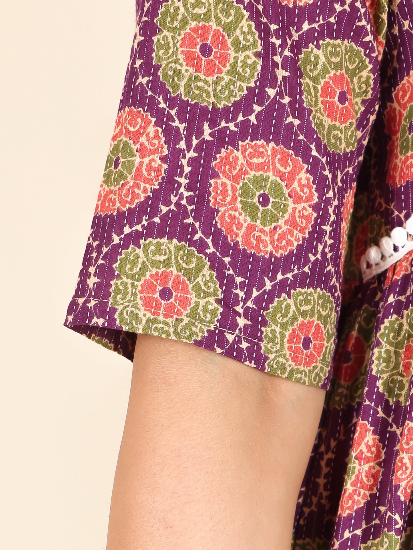 Kantha Cotton Geometric Kurta