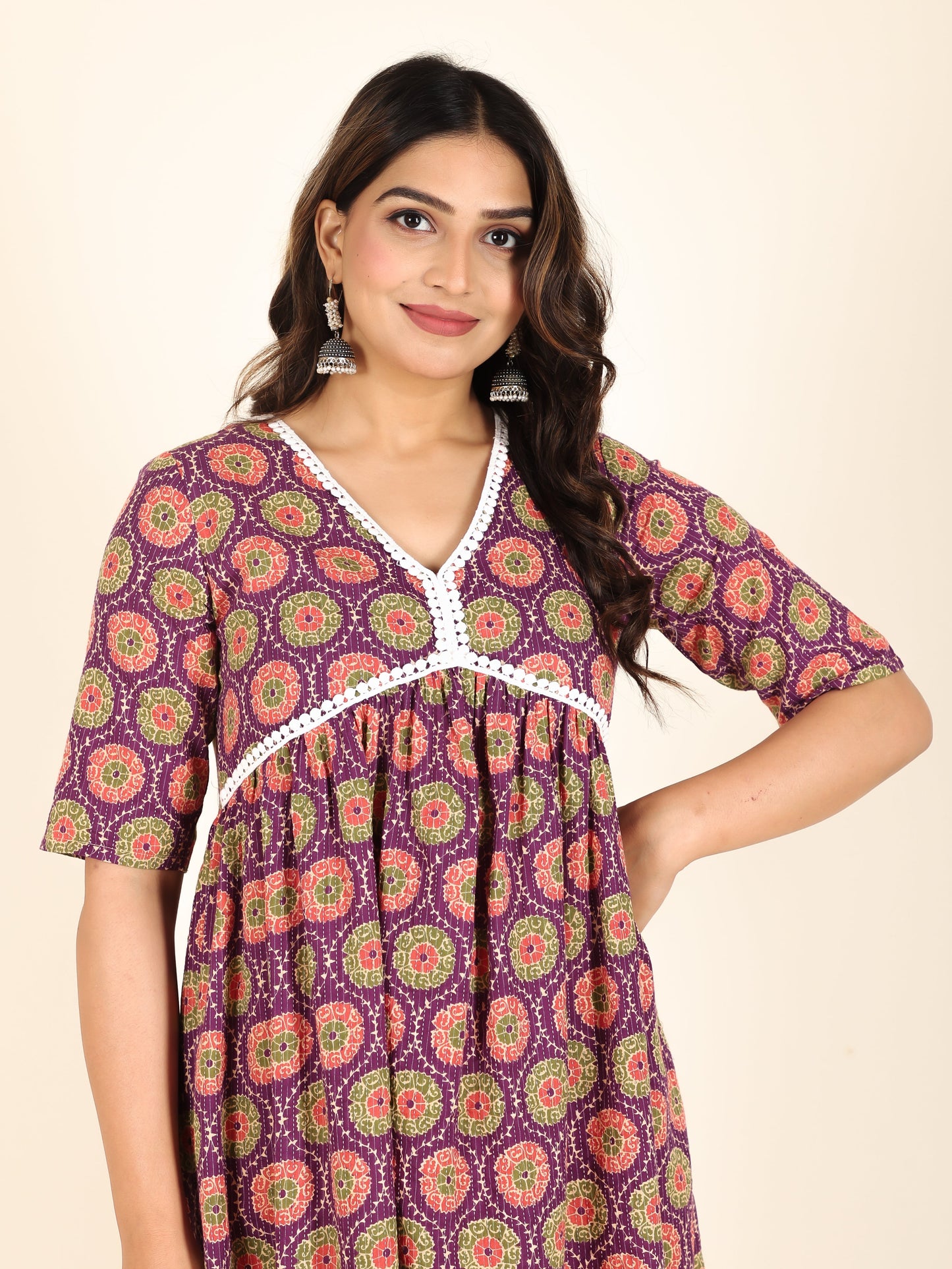 Kantha Cotton Geometric Kurta