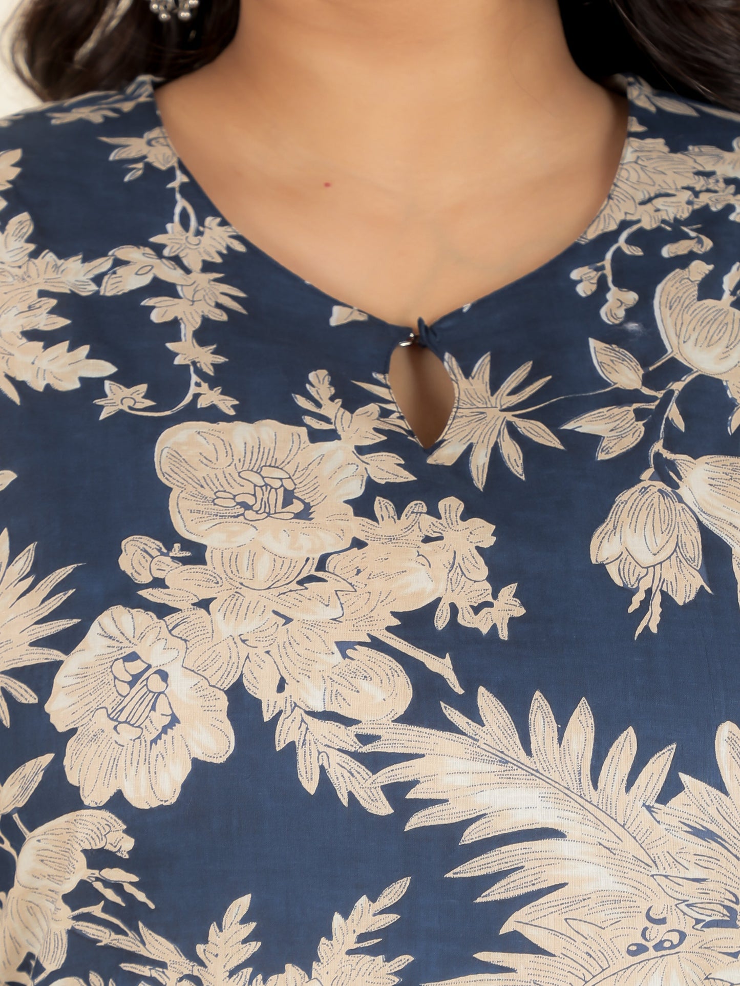 Soft Cotton Floral Straight Blue Kurta
