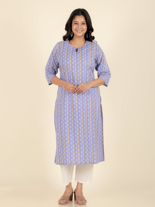 Soft Cotton Striped Straight Purple Kurta