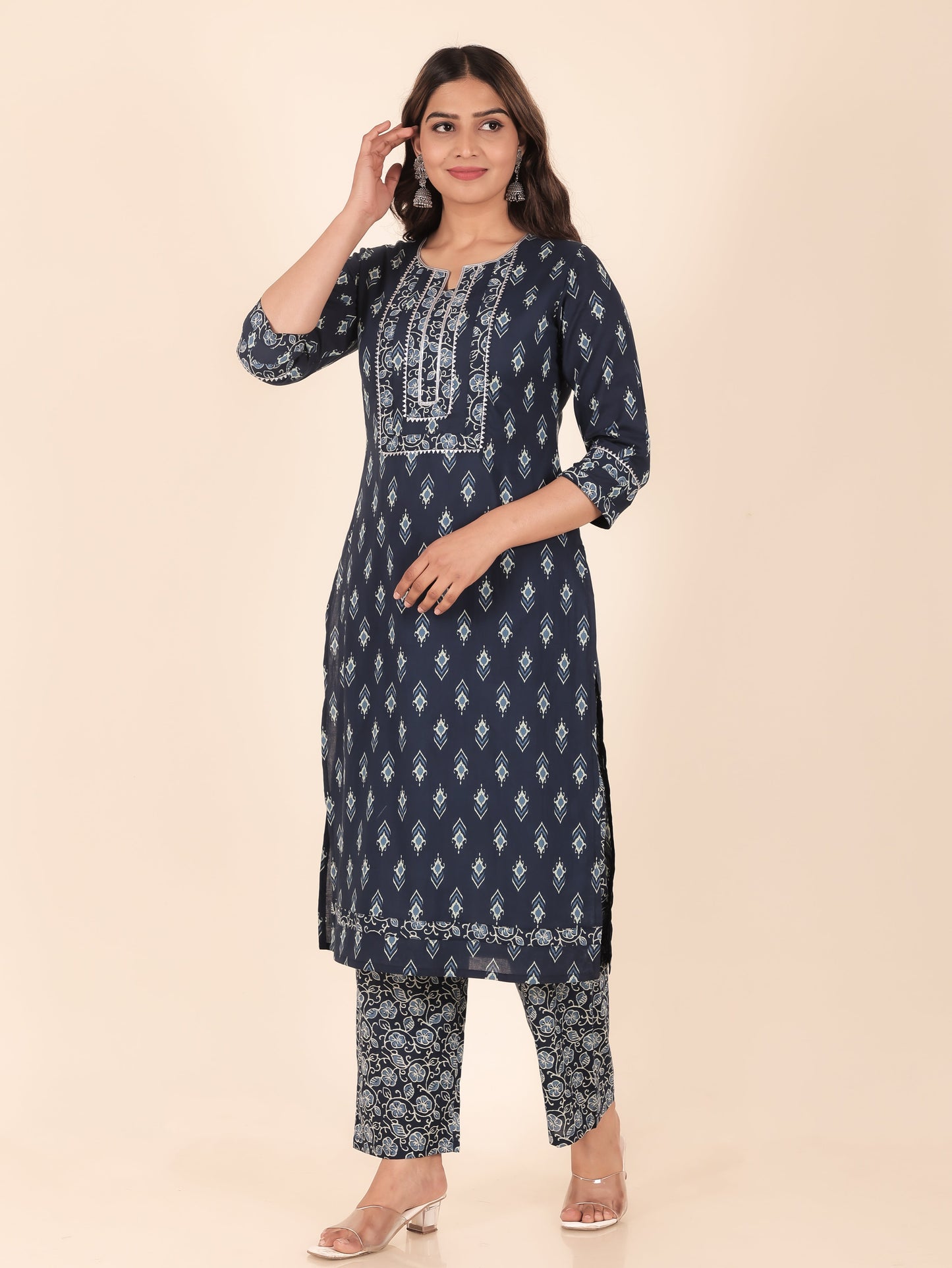 Soft Cotton Ikat Straight Blue Kurta